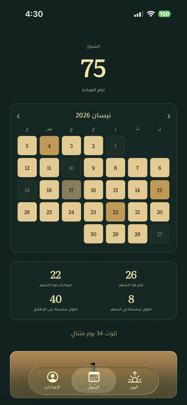 السِّجلّ: شهر تتلألأ أيامه بالذهب، 26 يومًا من القراءة هذا الشهر، وأطول سلسلة 40